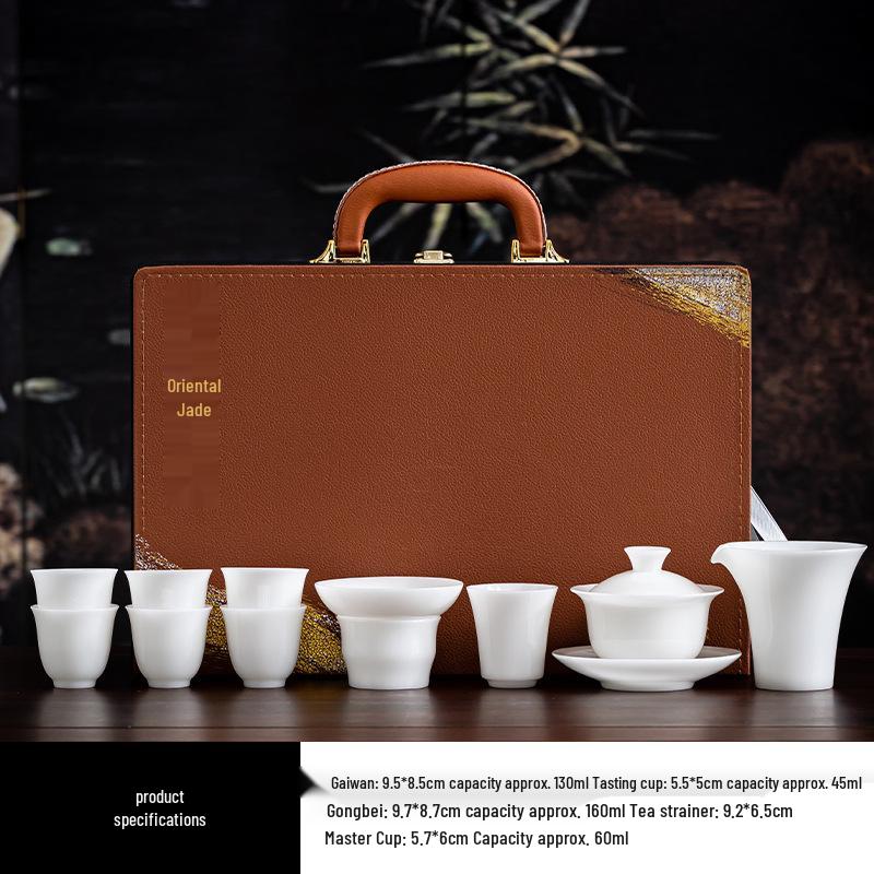 Ice Jade Porcelain Gongfu Teaware Set: High-End Gaiwan and Teacups Gift Box