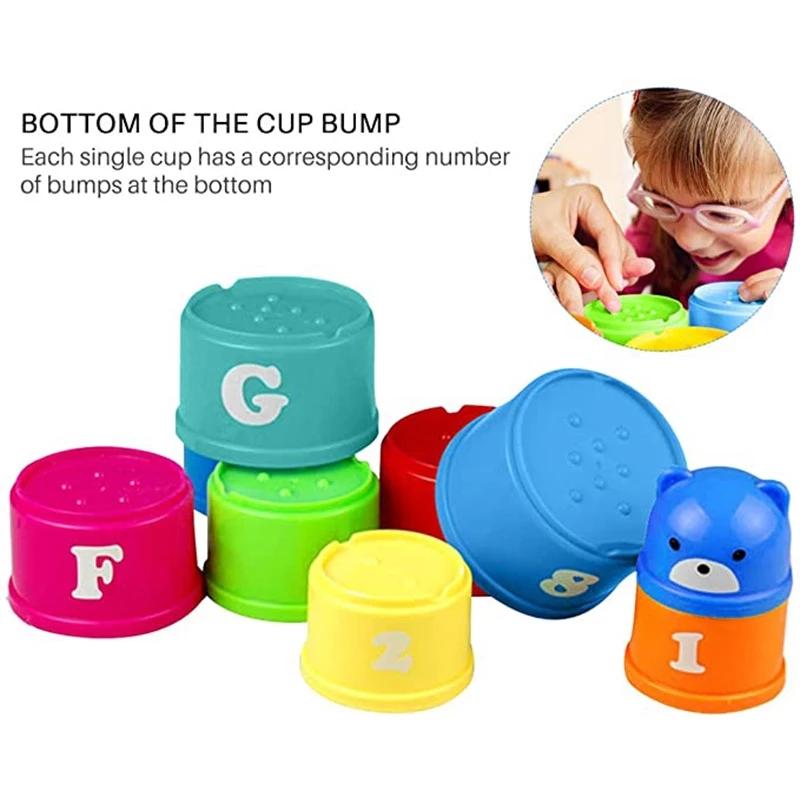 8PCS Educational Baby Toys 6Month Figures Letters Foldind Stack Cup Tower Children Early Intelligence Alphabet Toy for Children