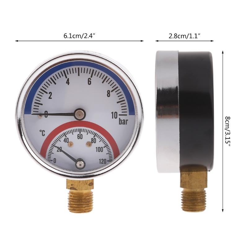 Thermo-manometer Boiler Temperature Pressure Gauge 0-10Bar 0-120℃ Liquid Filled Pressure Gauge for Floor Heating