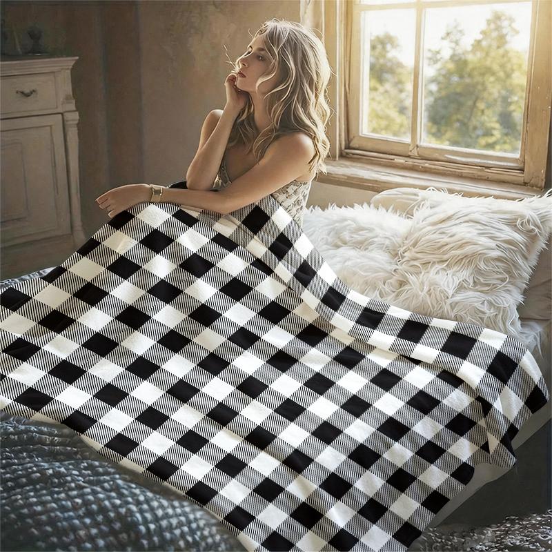 Black White CheckeredFlannel Blanket Warm Soft Halloween Christmas Couch Warm Cozy Decorative Decor Gift for All Season