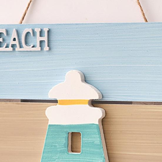 Wood Beach Framed Wall Art Coastal Ocean Theme Wall Hanging Sign with Steer Wheel Conch Sailboat for Bathroom Bedroom Living Room Decor