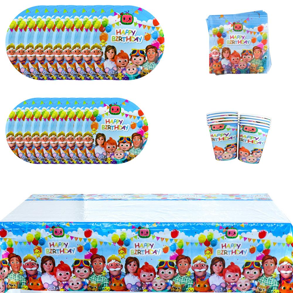 51pcs Cocomelon Party Tableware Set Includes Plates, Cups, Napkins, Tablecloth