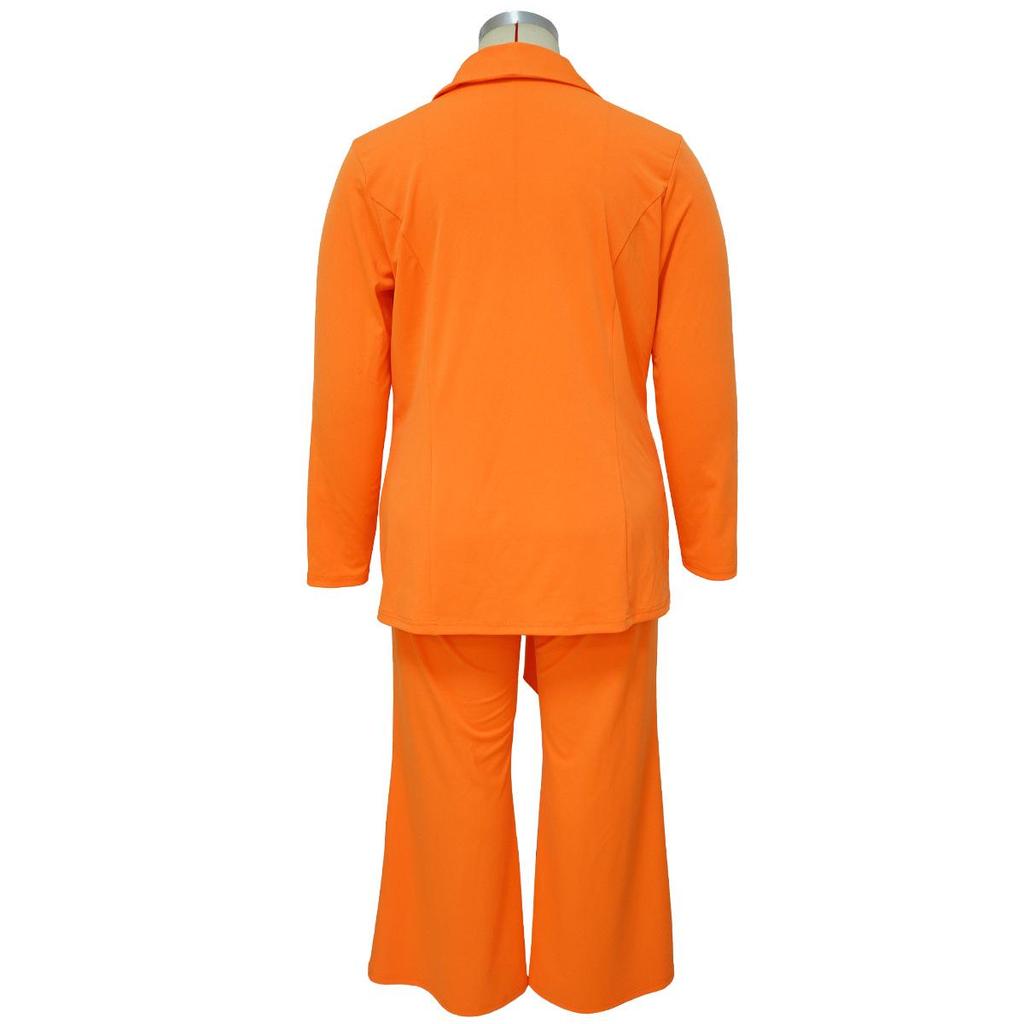 European & American Plus Size Women's Professional Casual Two-Piece Set - Long Sleeve Top & Pants with Tie