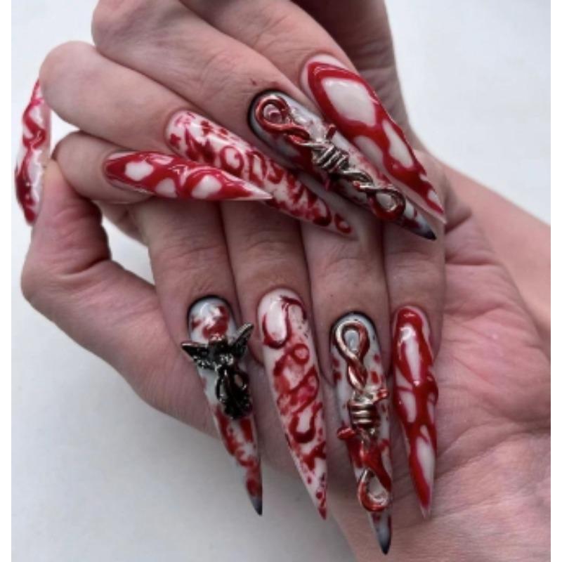 24Pcs Long Pointed Thorn Gradient Press On Nails High Quality Edgy False Nails Perfect Gift For Girls And Friends