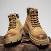 Men's Genuine Leather Fleece-Lined Ankle Boots - Autumn/Winter High-Top British Style Workwear.