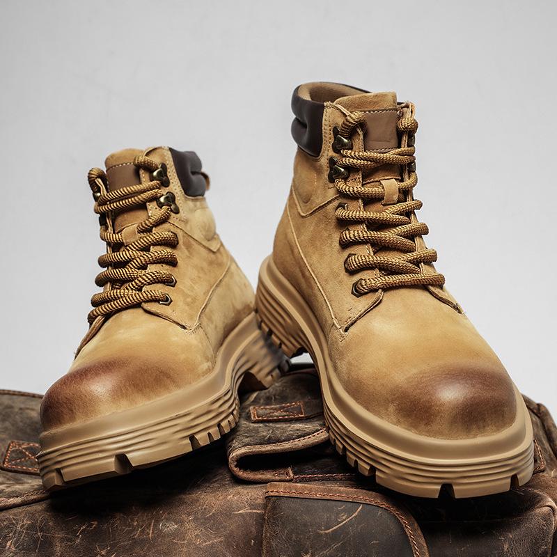 

Men s Genuine Leather Fleece-Lined Ankle Boots - Autumn/Winter High-Top British Style Workwear. 41