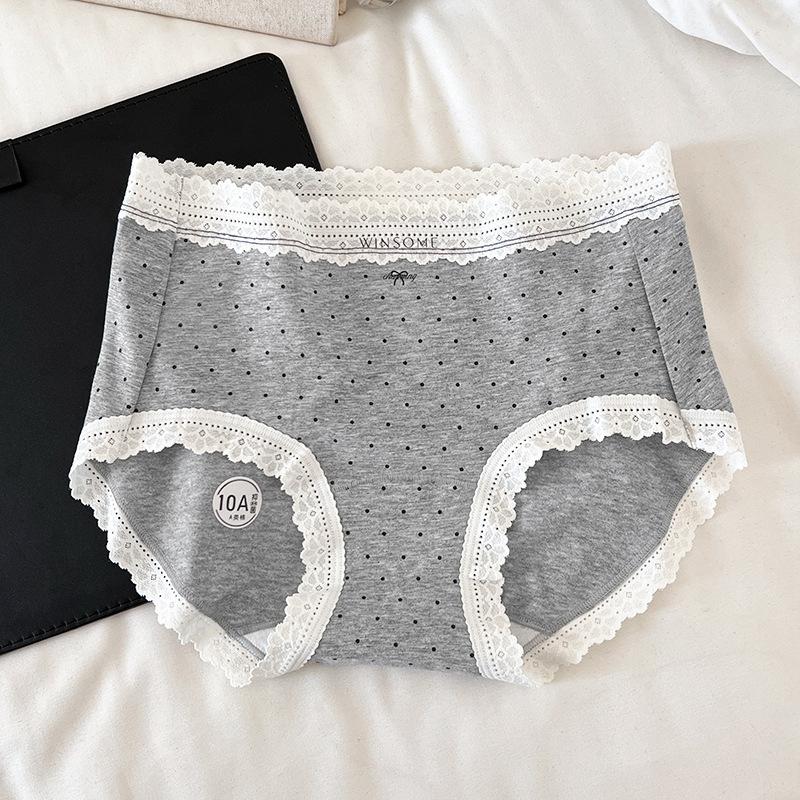 Plus Size Lady Spring Lace Pure Cotton 10A Antibacterial Extended Crotch Waist Triangle Briefs