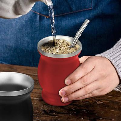 Yerba Mate Cup Set Double Wall Stainless Steel Gourd Shape Cup with Bombilla Teacup Cleaning Brush Antioxidant Rich Energy Boost Tea Kit