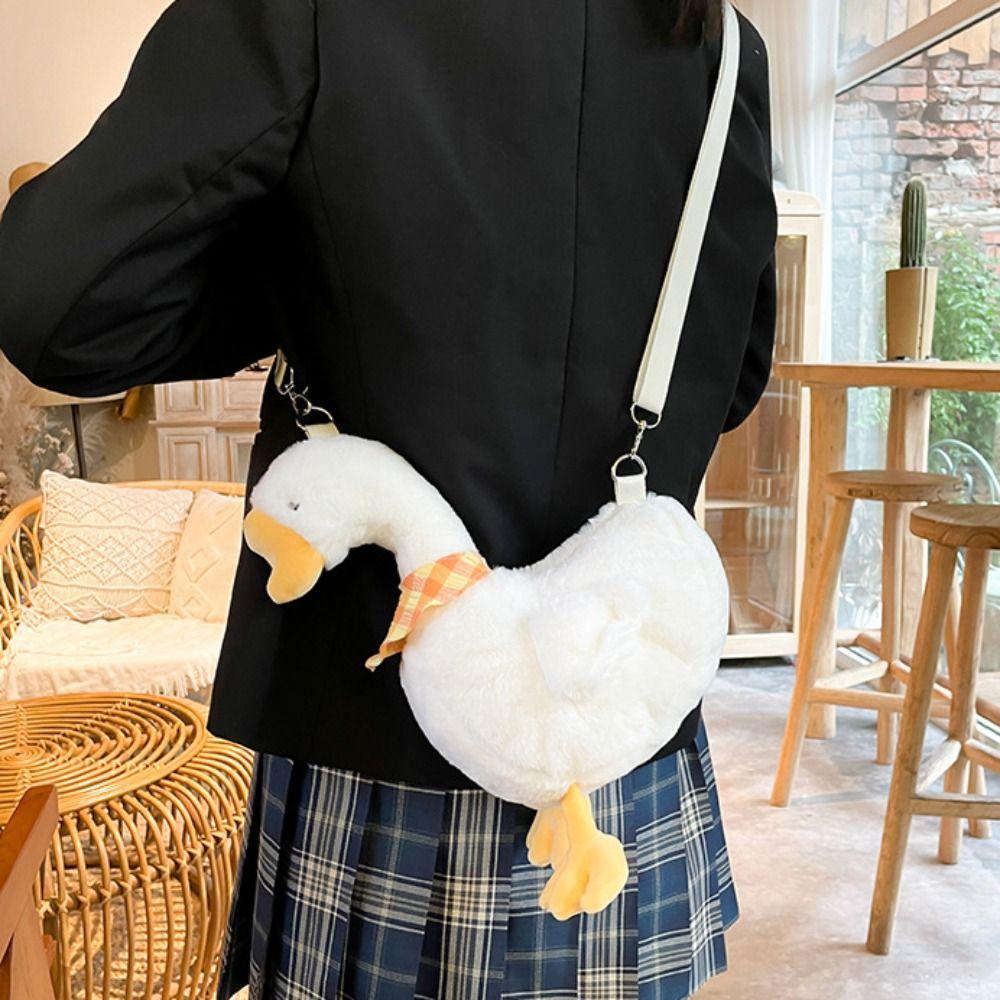 Zipper Big Goose Plush Bag Fluffy Doll Shoulder Bags Portable Cute Duck Crossbody Bag  Travel