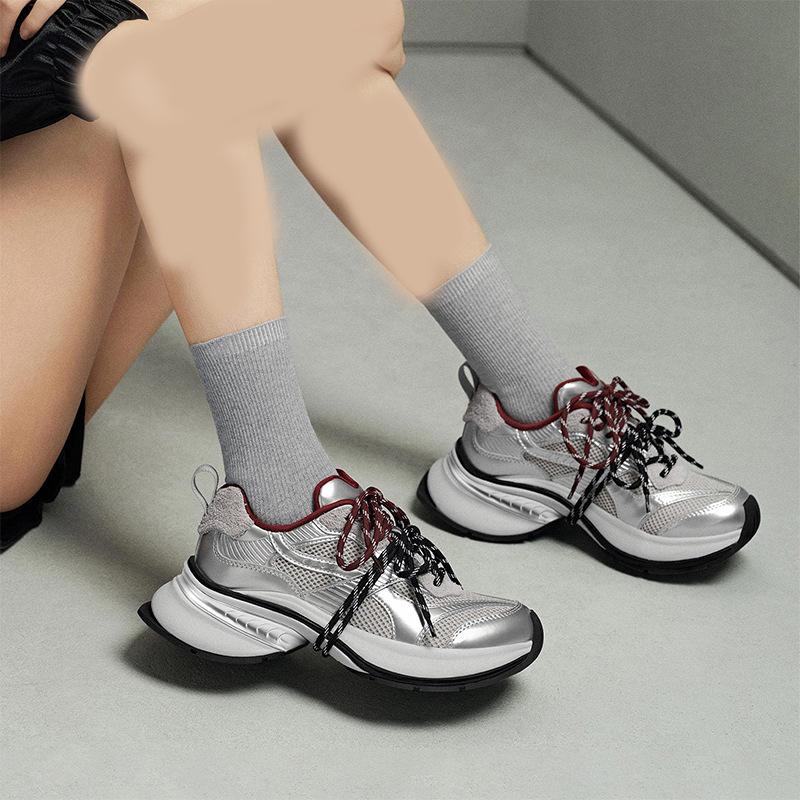 Shoes women's super fire silver retro strap platform muffin sneakers show feet small casual velvet cotton shoes