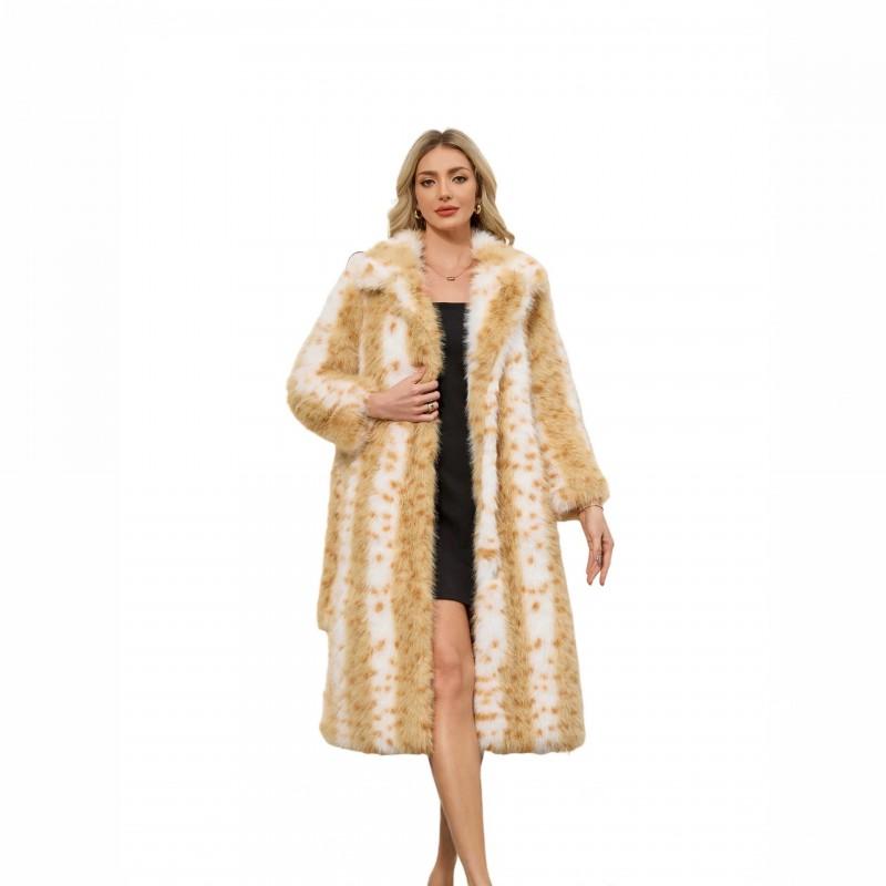 Womens Faux Fur Coat Winter Thick Warm Leopard Print Lapel Longline Fluffy Jacket