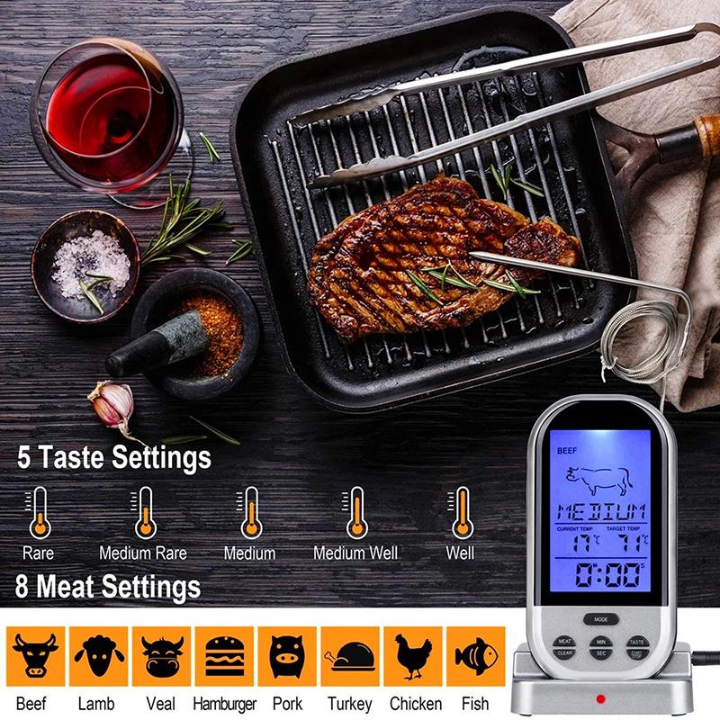 Drahtloses digitales Lebensmittel-Fleisch-Ofen-BBQ-Grill-Thermometer mit Fernbedienung und Sonde