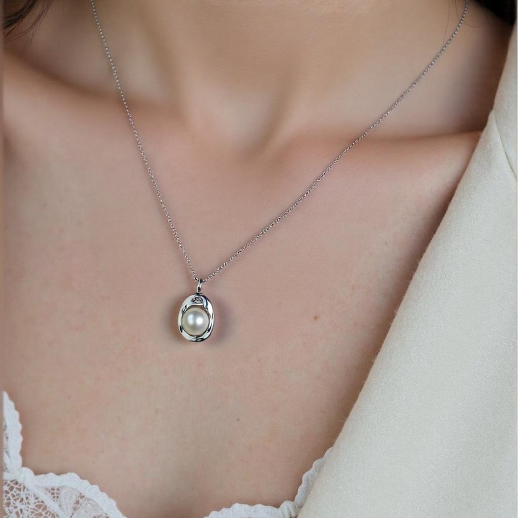 S925 Sterling Silver Natural Gemstone Freshwater Pearl Pendant Necklace Plated With 18K Real Gold Collarbone Chain Niche Cold Feeling Women