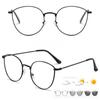 Color-changing Anti Blue Light Glasses Vintage Round Cat Eye Flat Lens Unisex UV Protection Metal Mirror