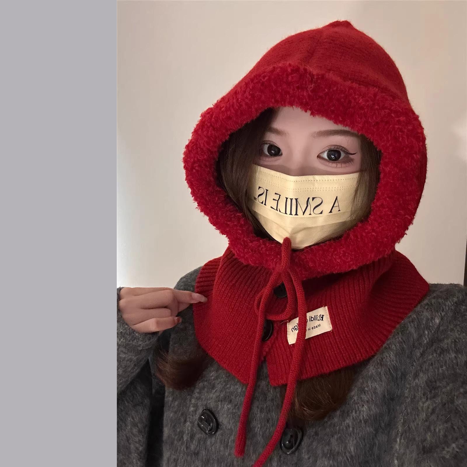 

Korean Balaclafa Hat Winter High end Women s Scarf Warm Ear Protection Knit Hat New Style average size