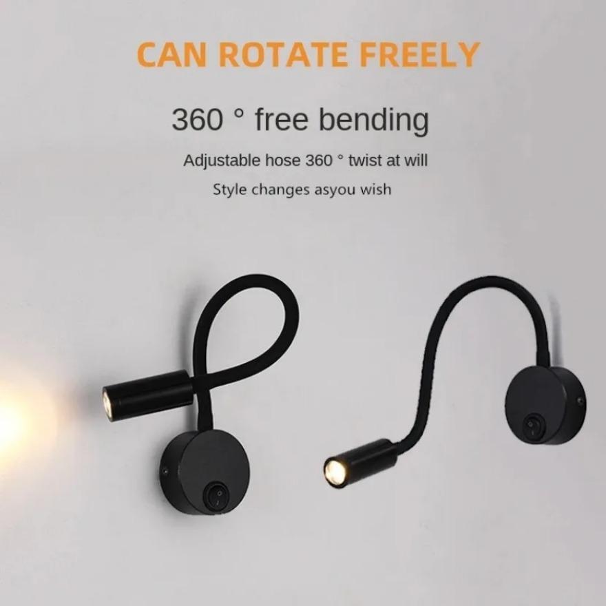 3W LED Reading Light Bronze Black White Chrome Gooseneck Wall Light with Switch Study Bedside Light Indoor Home Lighting Fixture