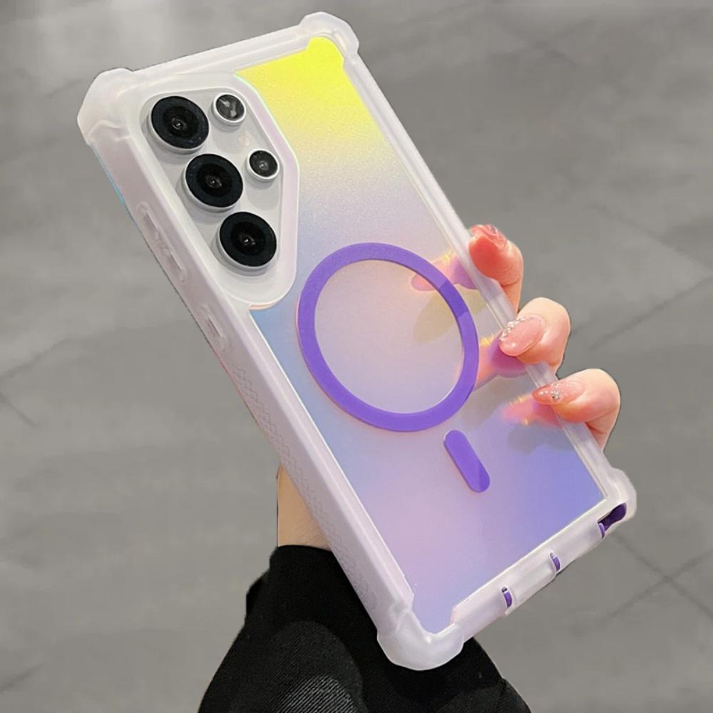 Luxury Laser Reflective Frosted For Magsafe Case for Samsung Galaxy S25 S24 Ultra Plus S25Plus Magnectic Wireless Charging Cover
