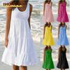 Abiti Casual da Estate e Primavera Senza Maniche con Scollo a U e Stampe a Colori Solidi