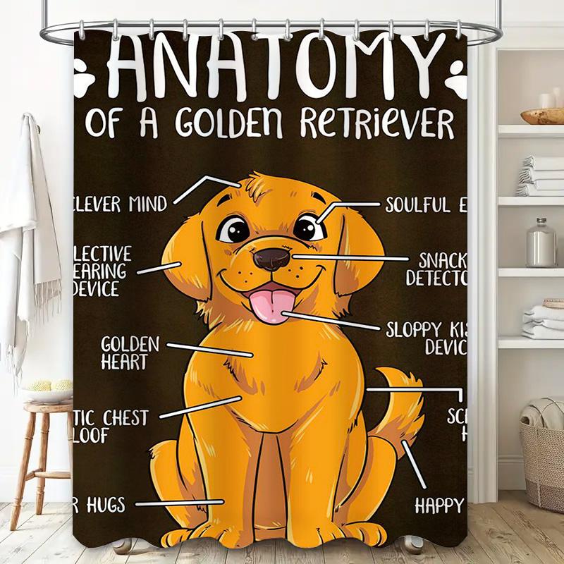 Golden Retriever Dog Anatomy Shower Curtain for Pet Lovers Cute Cartoon Home Decor Bath Mat Printing Gift