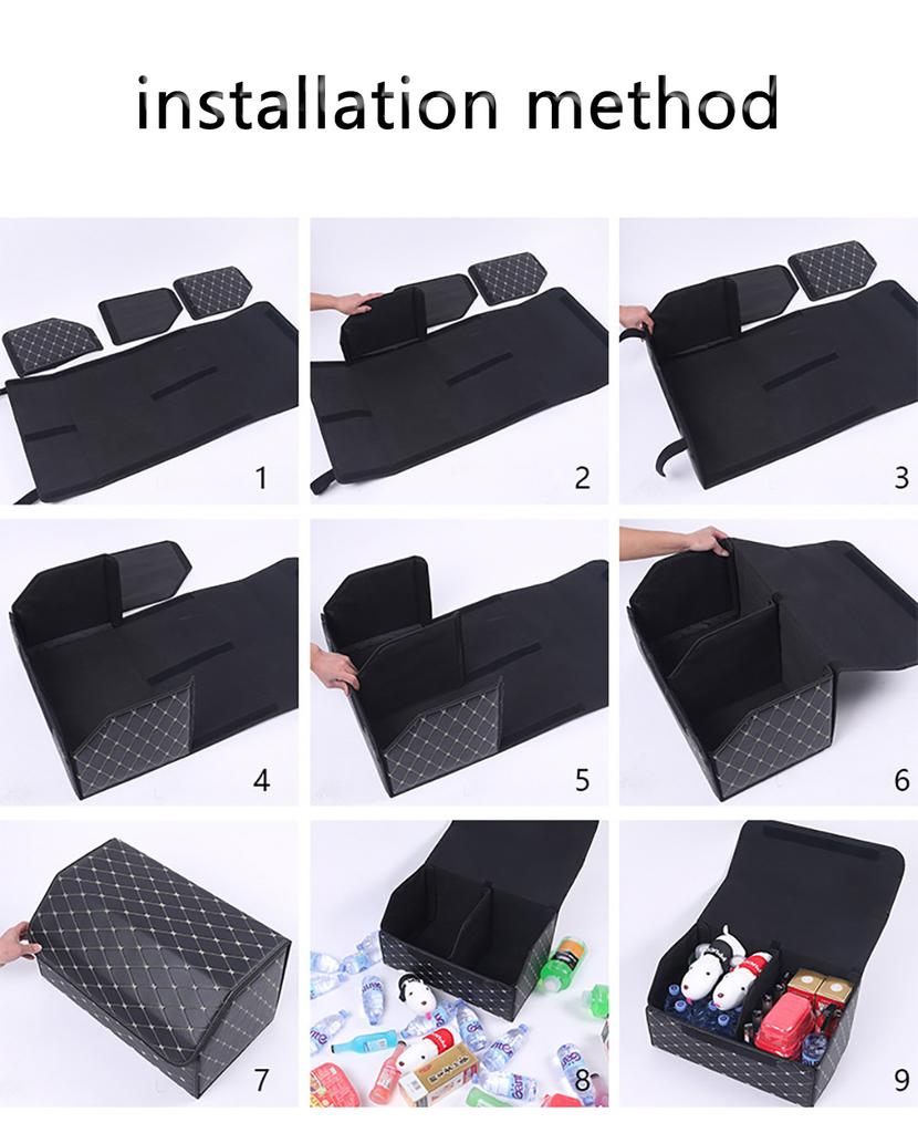 Car Trunk Organizer Storage Bag Portable Collapsible PU Leather Diamond Quilted Pattern Black Diamond For Volvo Auto SUV Sedan