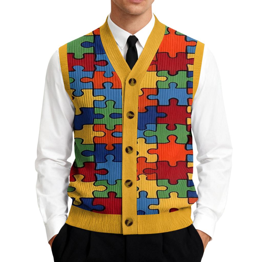 Herren V-Ausschnitt Ärmellose Strick-Cardigan-Weste