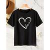European Size Women's Heart Print Crew Neck Short-Sleeved T-Shirt - Heart Pattern Print T-shirt, Convenient Pattern Design, Loose Casual Top