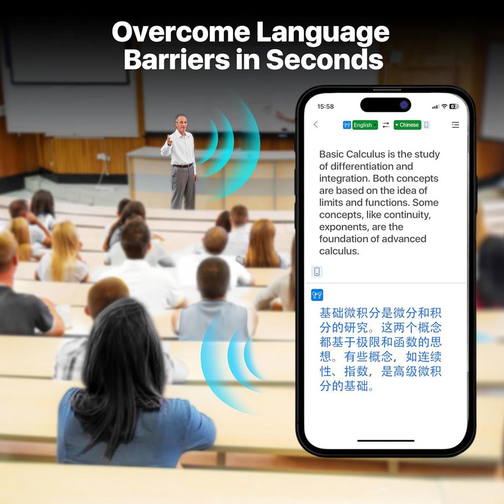 AI Translation Earbuds, Open-Ear Wireless BT5.4 Headphones, Ear-Hook Sports Earphones, APP Connection Real-Time Translation for