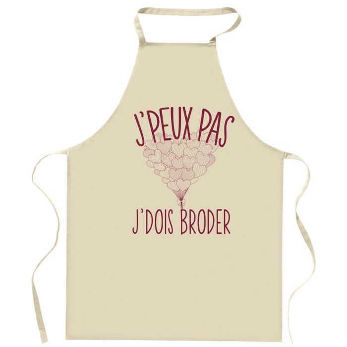 Tablier de cuisine - Impression Bretonne - Motif brodé 'J'peux pas' - Coton épais - Atelier Rennes