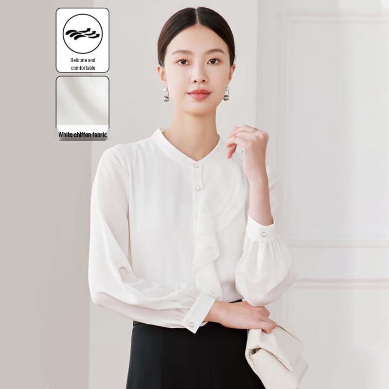 JESSIE French Chiffon V-Neck Lantern Sleeve Blouse XL