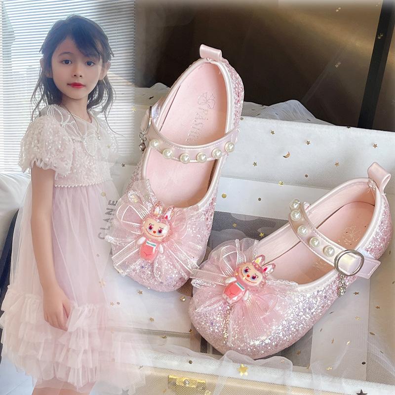 

Кожаные туфли для девочек, детские хрустальные туфли принцессы, весна и осень 2025, новая повседневная одинарная обувь со стразами, мягкая подошва, обувь для выступлений для девочек 23