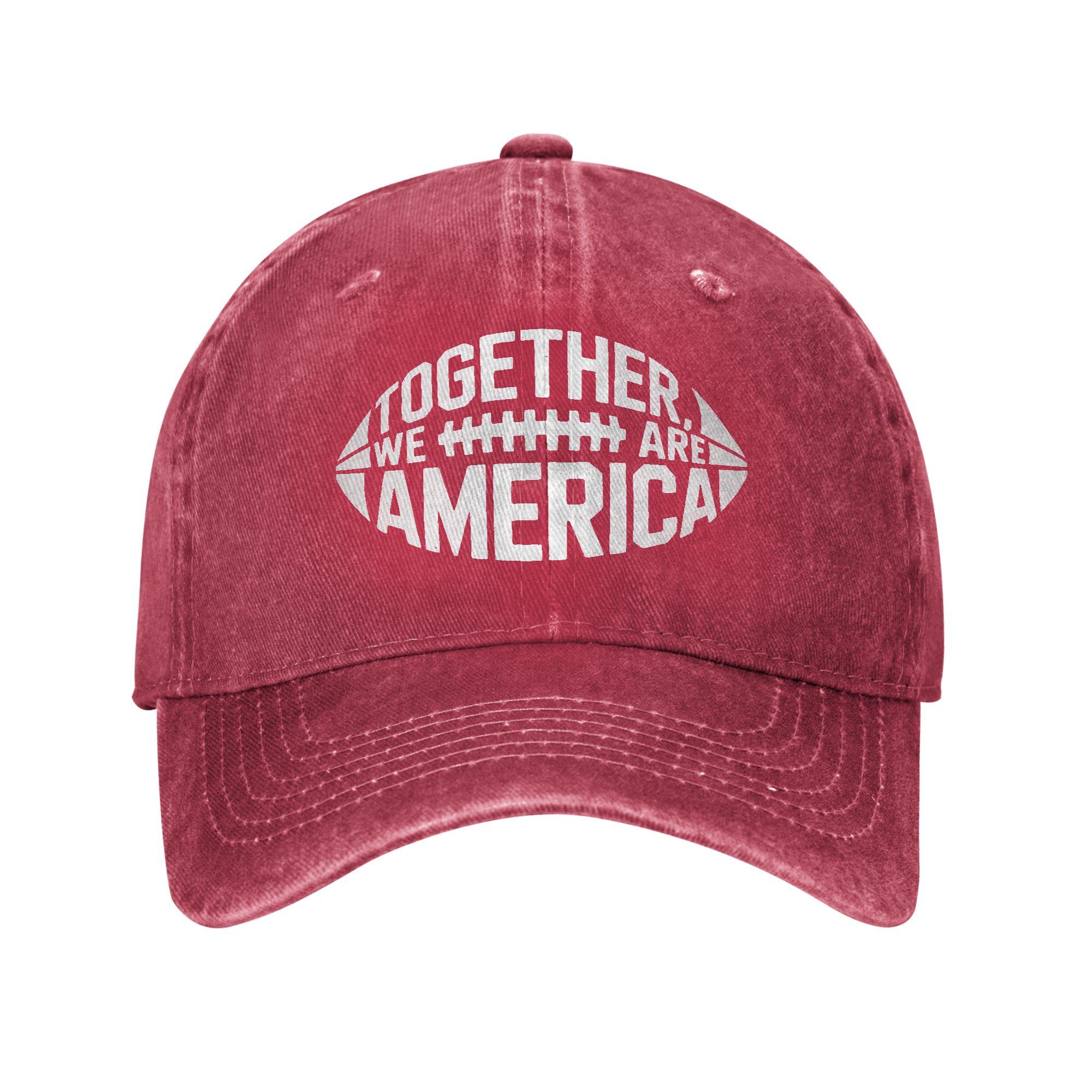 Together We are America Football Baseball Caps Unisex Women Distressed Washed Snapback Cap Message Unity Outdoor Adjustable Fit Hat Adjustable