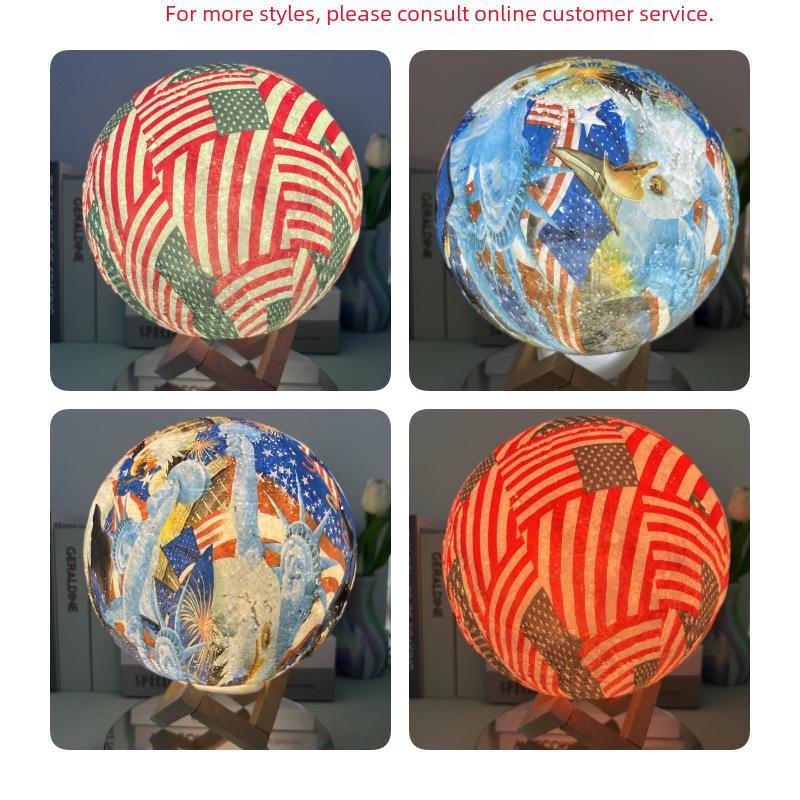 3D Moon Lamp with USB Charging, Remote Control, and Painted Planet Design - Creative Starry Sky Night Light Table Lamp.