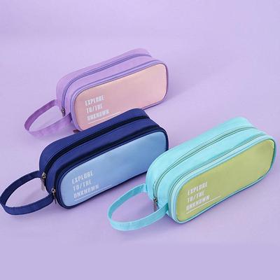 Candy Color Handheld Large Capacity Pen Bag Double Zipper Student Stationery Bag Multifunctional Pencil Case