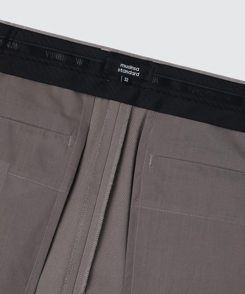 MUSINSA STANDARD Whipcord One-Pleat Wide Hidden Elastic Waist Slacks [Grayish Beige]