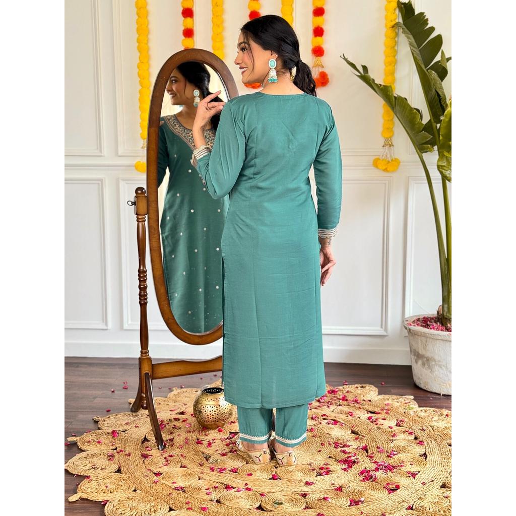 Indian Women Kurti Pant Dupatta Set Party Wear Bollywood Top Tunic Salwar Suit SC-2314
