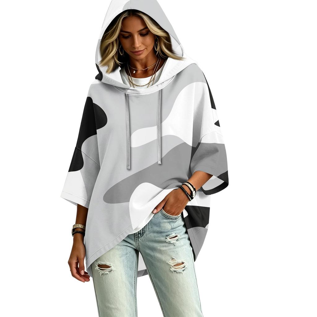 Damen lässiger Kapuzenpullover mit Camouflage-Print und Dreiviertelärm