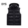 Men Waistcoat Stand Collar Hooded Sleeveless Zipper Placket Down Cotton Vest with Pockets Solid Color Thickened Vest Jacket