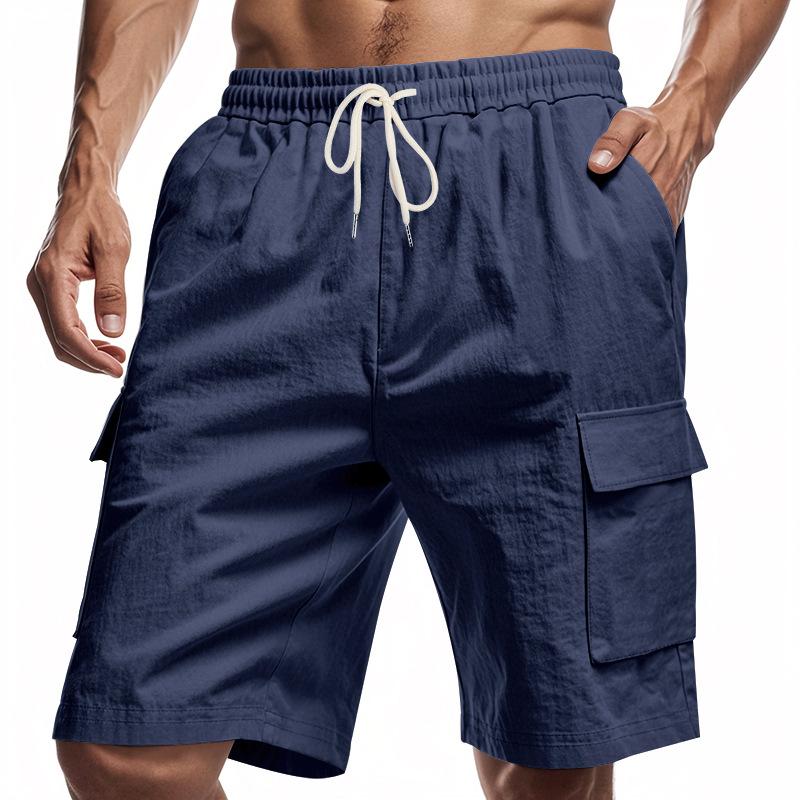 Men's Beach-Ready Breathable Linen Loose-Fit Workwear Shorts with Multiple Pockets for Squats and Jogging