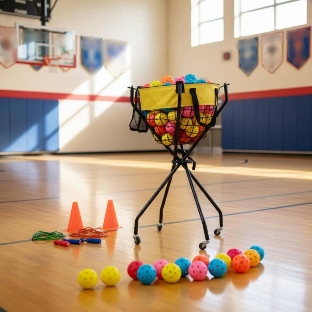 Pickleball Hopper Basket Foldable Rolling Ball Trolley Easy to Move for Coaches