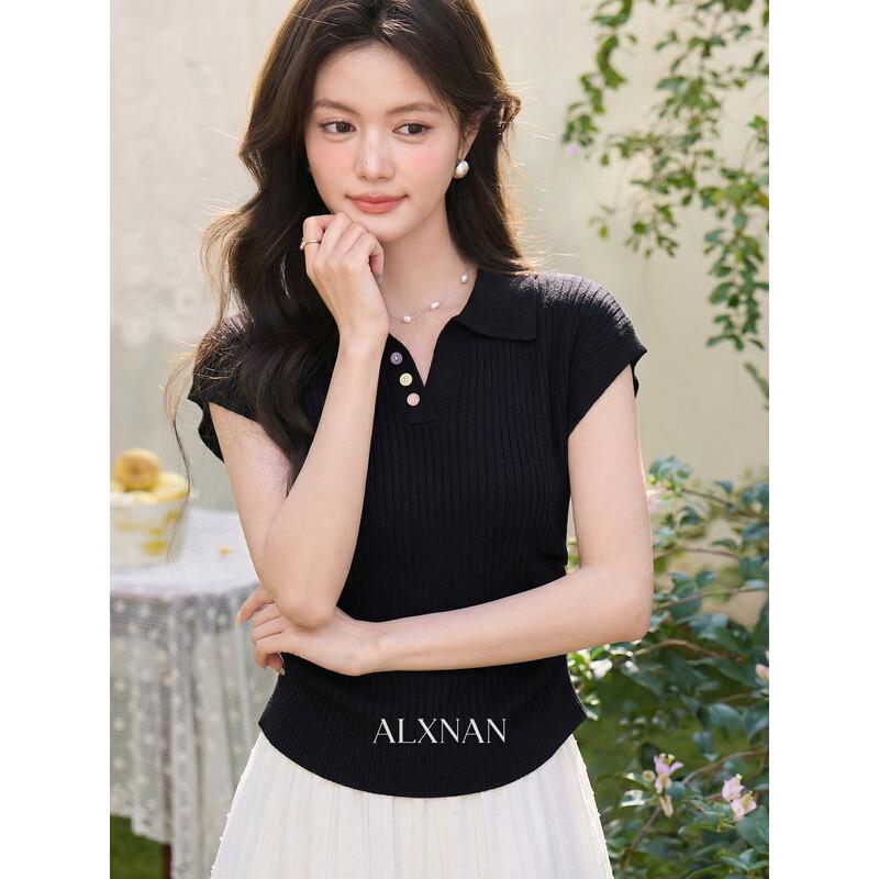 

Women s French Style Slim-Fit Short Sleeve Knit T-Shirt M