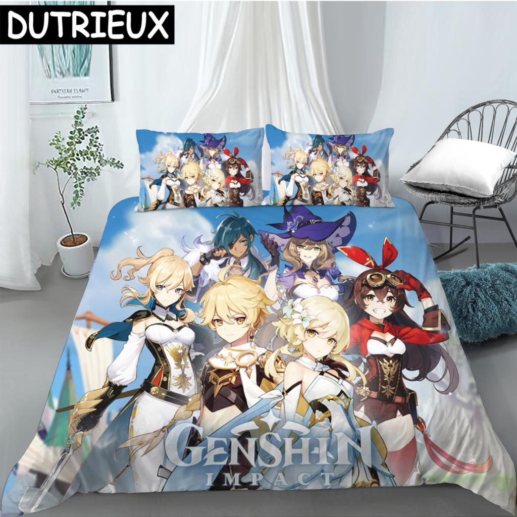 Hot Sale Game Anime Genshin Impact Printed Bedding Set Duvet Covers Pillowcases Comforter Bedding Set Bedclothes Duvet Cover 03