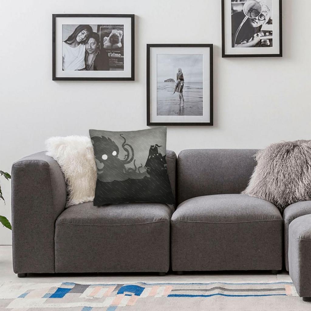 Rainy Ship & Kraken Square Pillowcase Polyester Linen Velvet Printed Zip Decor Pillow Case Home Cushion Cover