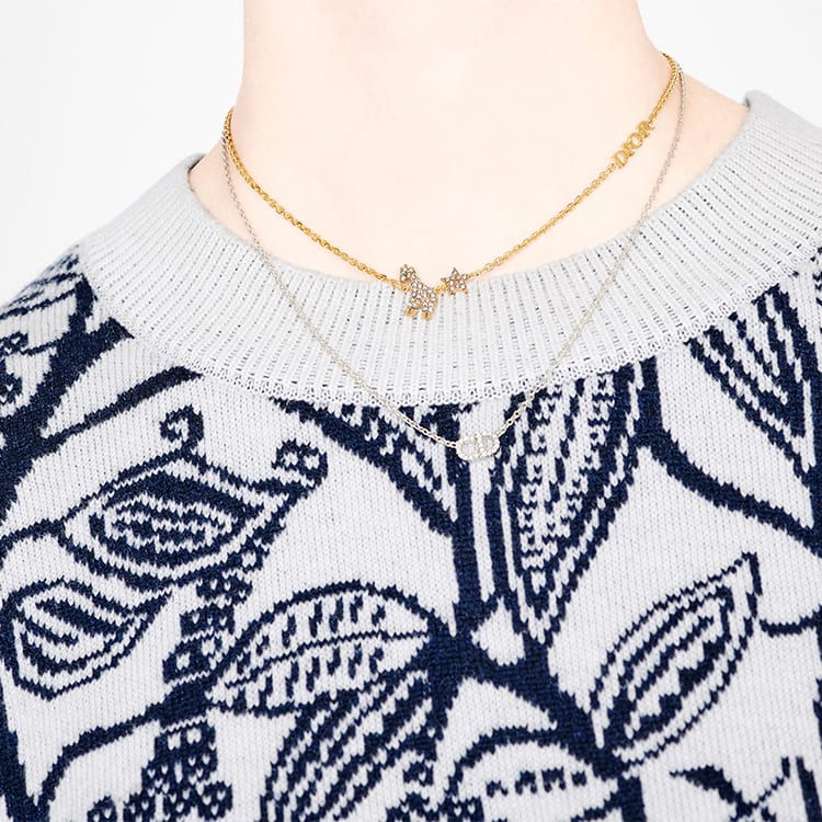 Dior Metal, White Faux Crystal Necklaces Unisex Silver N0717CDLCY-D102