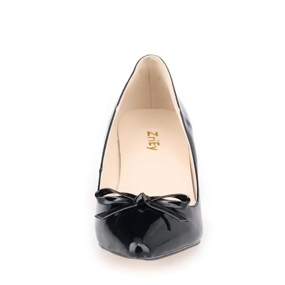 New Women Pumps Sexy 5cm Low Heels Kitten Patent Leather Pointed Toe High Heels Office Work Pumps Bowknot Red Wedding Shoes
