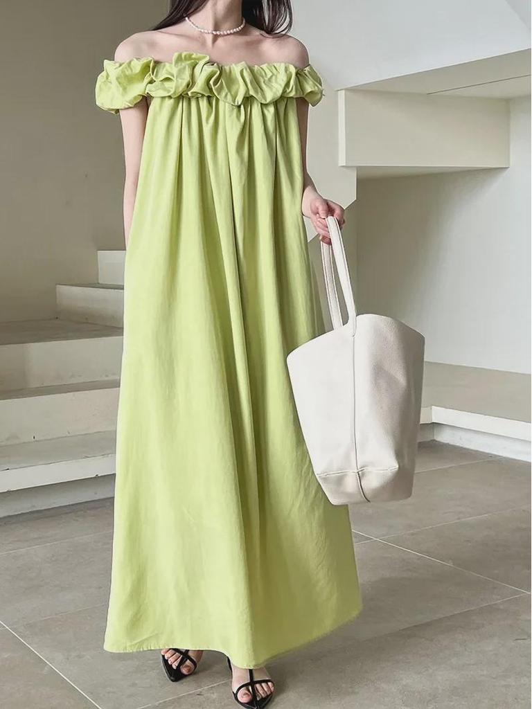 Luxi Tencel Tek Omuz Fırfırlı Tüp Elbise - Kore Stili