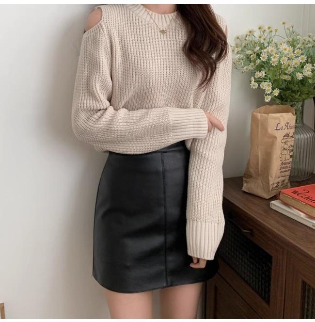 Damen Schwarzer PU-Leder A-Linien Minirock – Slim Fit, Vielseitiger Midi für Herbst/Winter