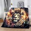 1pc Lion's Crown Amidst Celestial Flames Blanket Seasonal Universal Home Decorative Throw, Living Room, Travel .K059