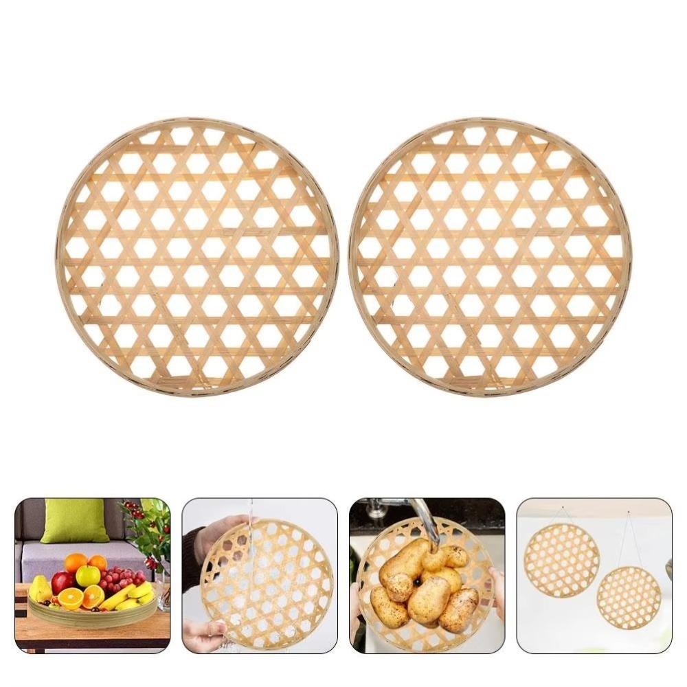 Nature EcoFriendly Bamboo Sieve Basket Round Decorative Bamboo Storage Tray Handwoven Woven Basket Kitchen