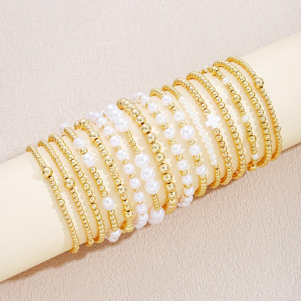 IF ME Fashion Bowknot Beaded Bracelets Set for Women Simple Elegant Gold Color Bracelets Set Summer Beach Party Ideal Jewelry