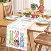 Vintage Easter Bunny Table Runner Polyester Rabbit Eggs Flower Table Flag Easter Decorations For Home Kitchen Dining Table Decor